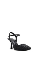 Women's Black Ankle Buckle Braided Thin Heeled Shoes | Derimod