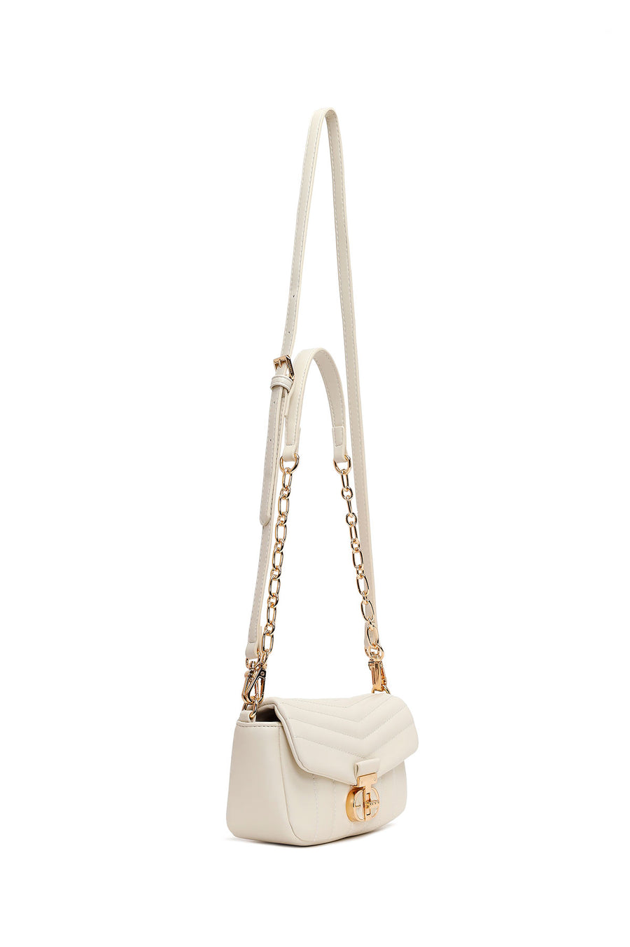 Woman Cream Long-Strap Quilted Mini Crossbody Bag