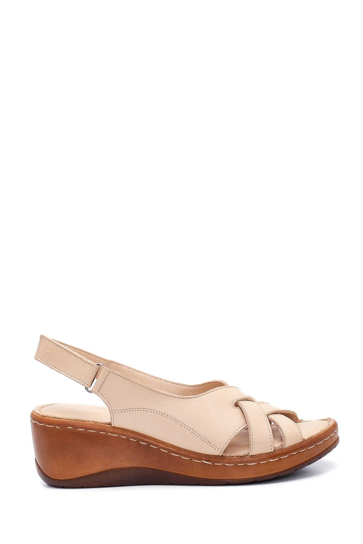 Women's Beige Leather Wedge Heel Comfort Sandals 22SFD340618 | Derimod