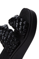 Women's Black Braided Thick Soled Slippers | Derimod