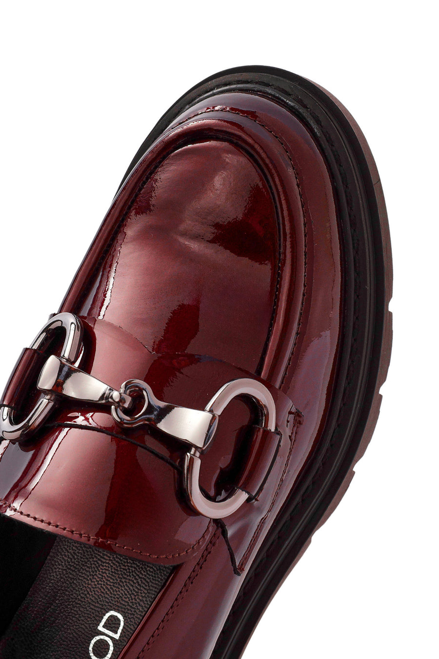 Woman Patent Leather with Burgundy Buckle Detail Leather Masculine Loafer