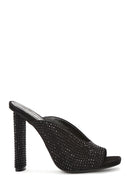 Women's Black Thick High Heeled Stoned Leather Slippers | Derimod