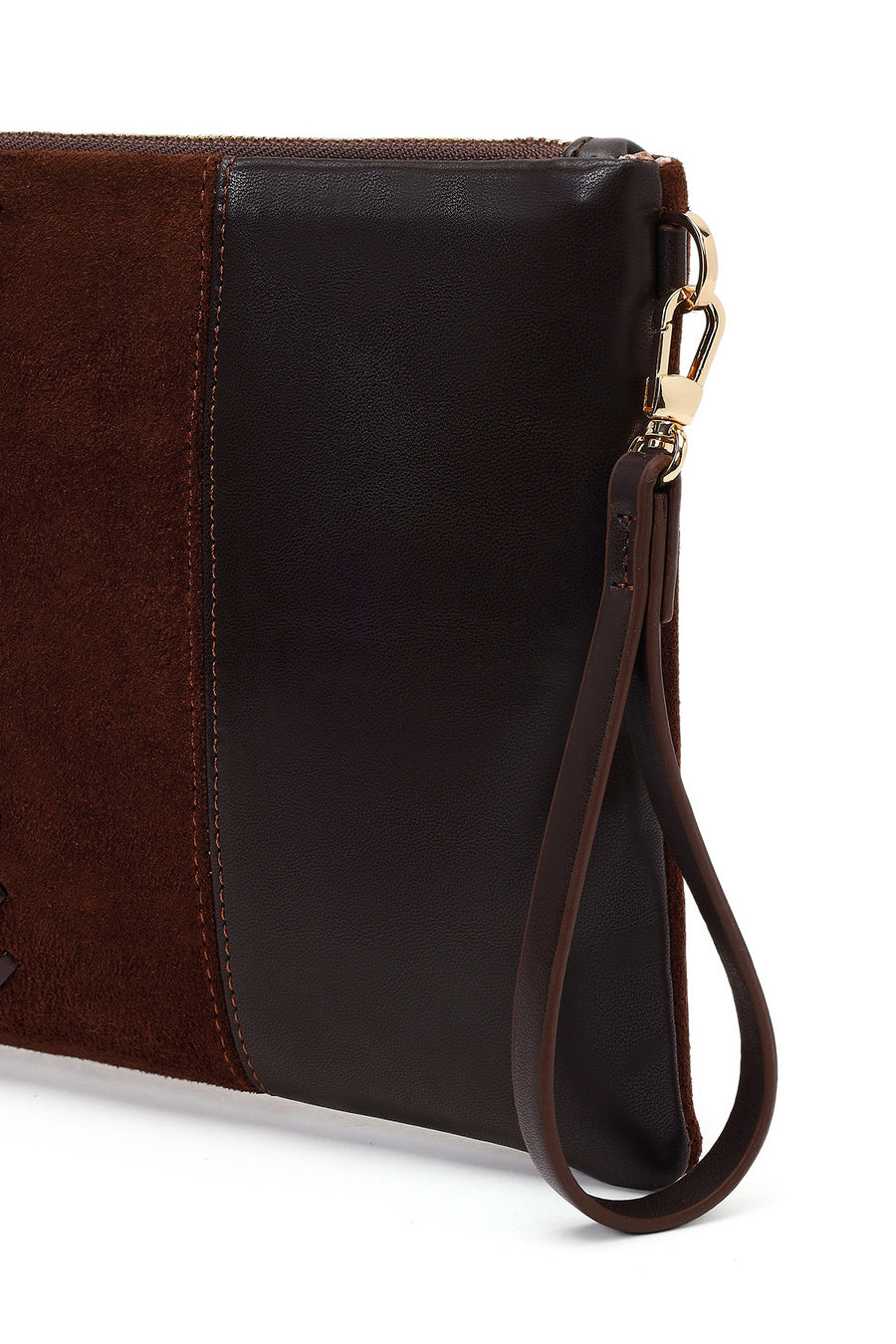 Woman Brown Chain Strap Braided Clutch Bag