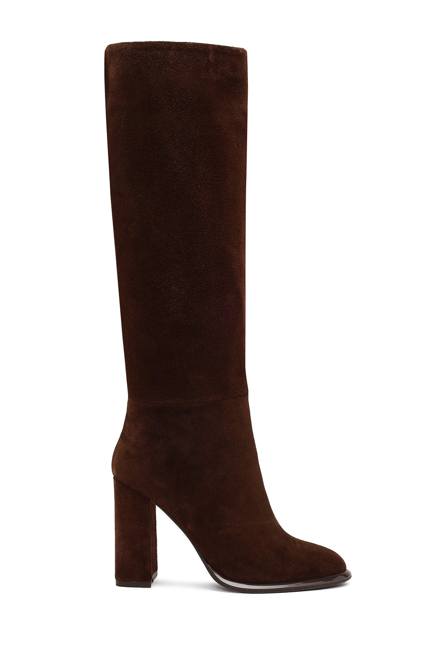 Woman Brown High Thick-Heeled Suede Boots 25WFD131710 | Derimod