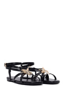 Woman Black Embellished Toe-Post Sandal | Derimod