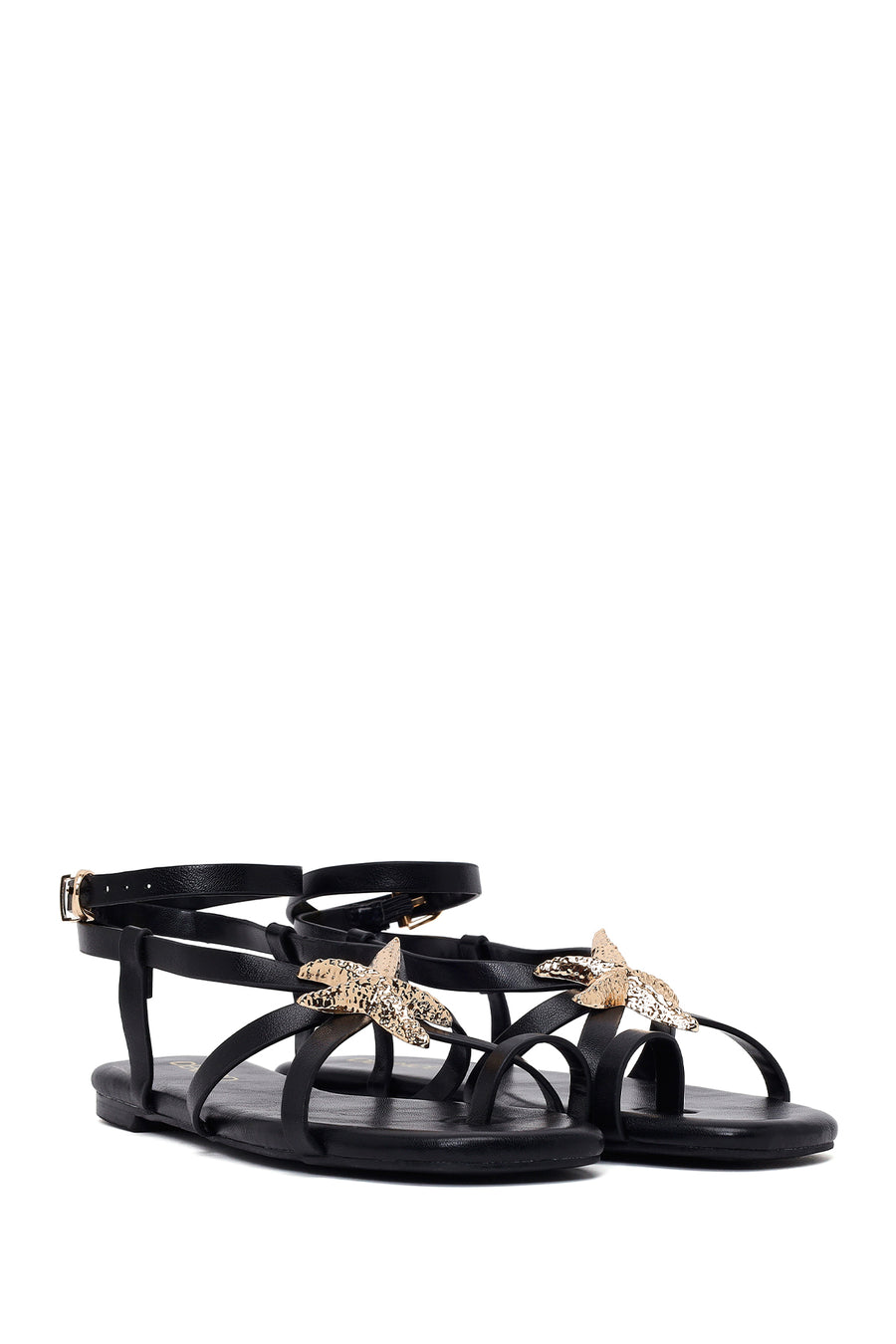 Woman Black Embellished Toe-Post Sandal