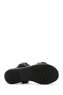 Women's Black Leather Knitted Comfort Slippers | Derimod
