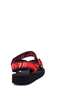 Women's Red Patterned Flat Sandals | Derimod
