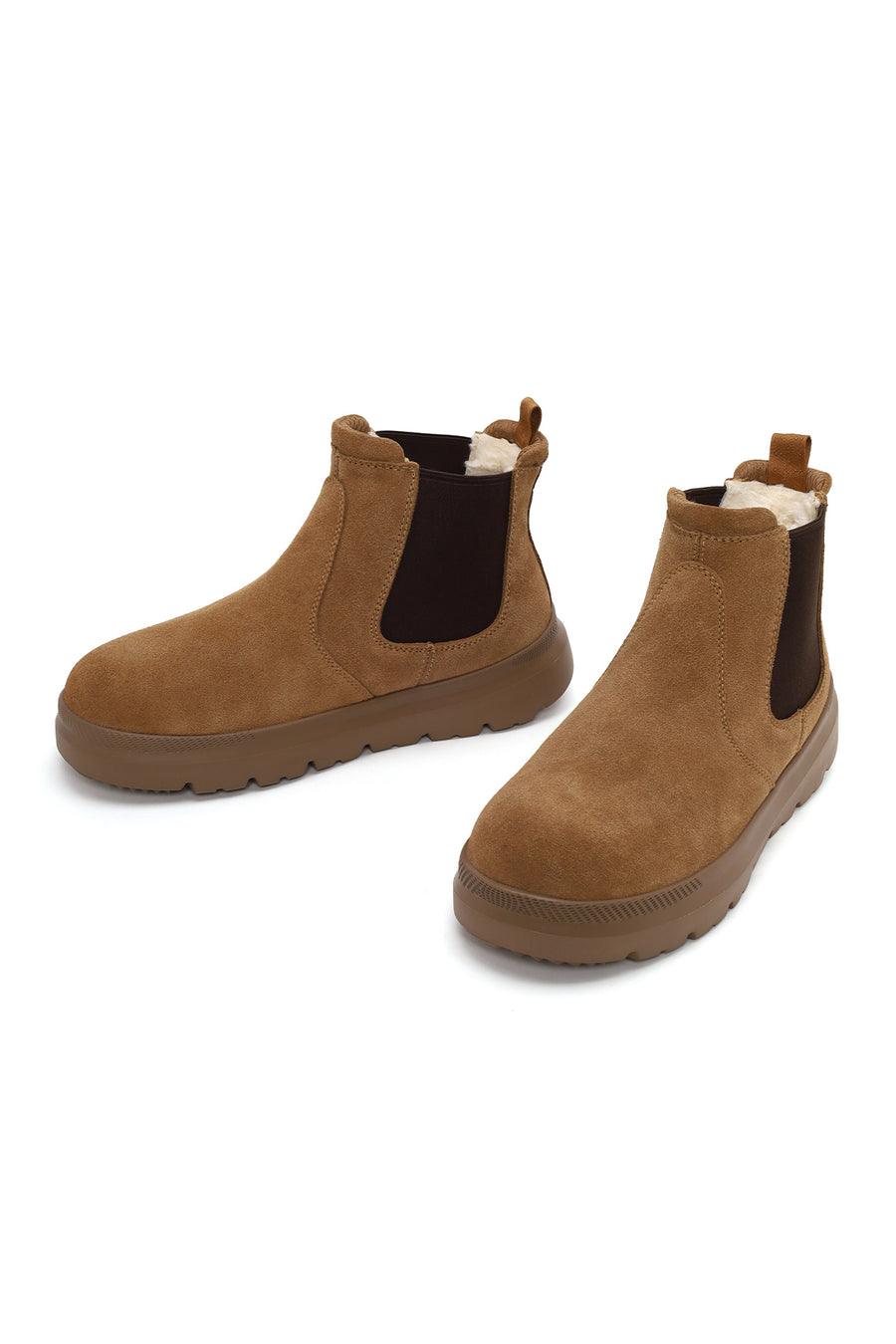 Male Camel Thick-Soled Suede Chelsea Boots