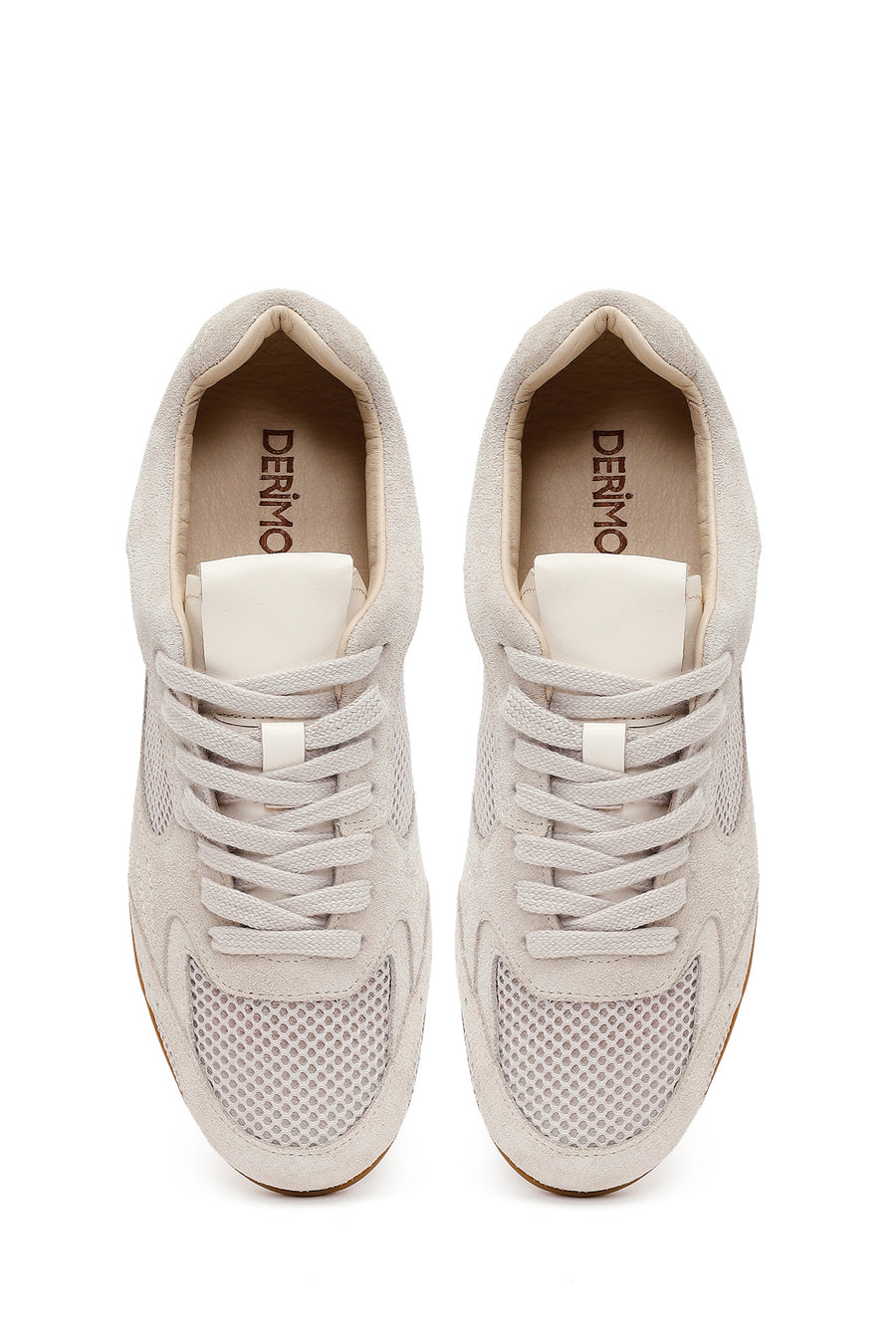 Woman Beige Lace-Up Suede Leather Sneaker