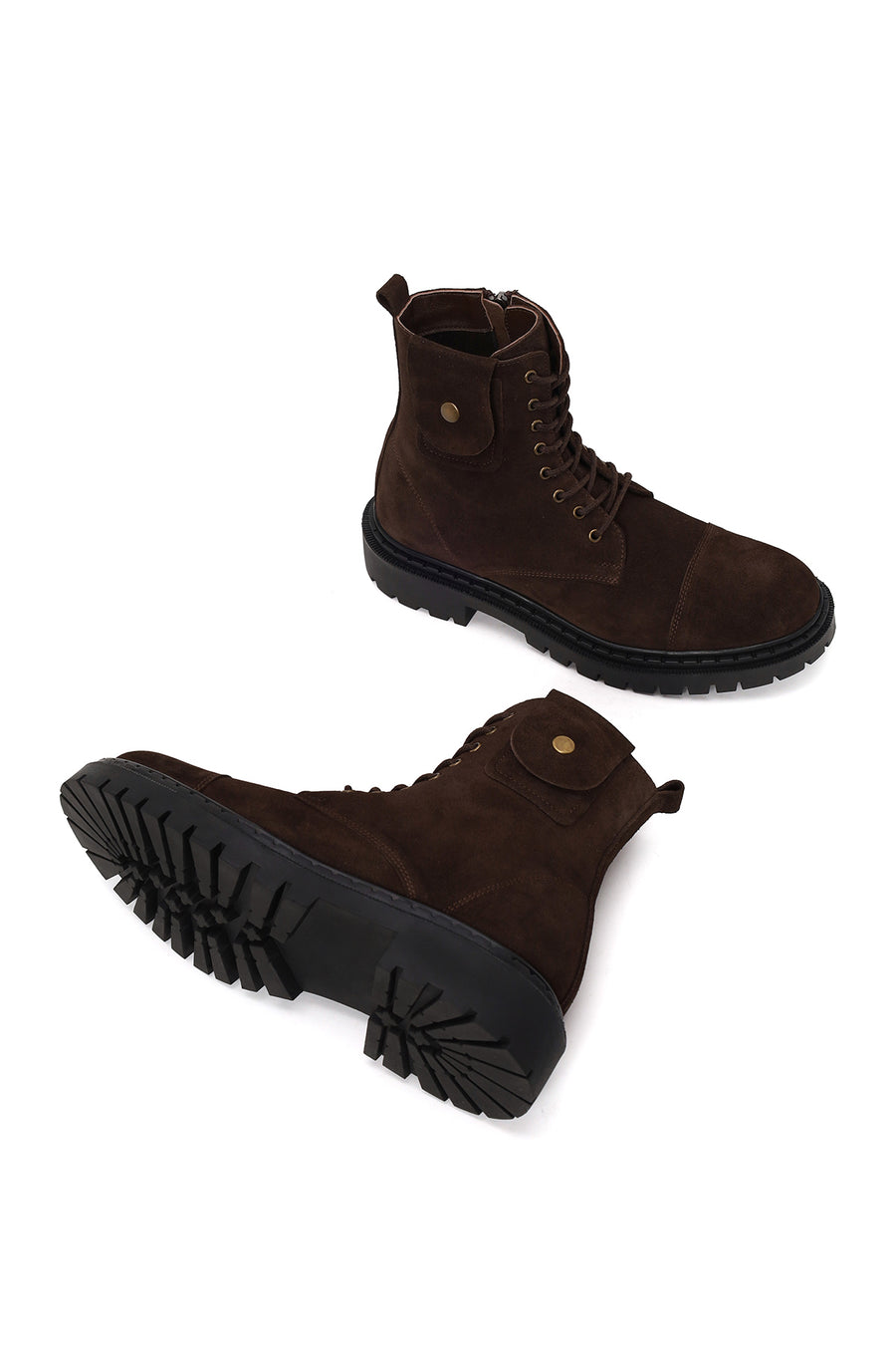 Male Brown Zip Closure Thick-Soled Suede Combat Boots