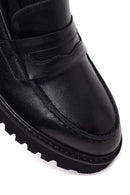 Kadın Siyah Kalın Topuklu Deri Maskülen Loafer | Derimod