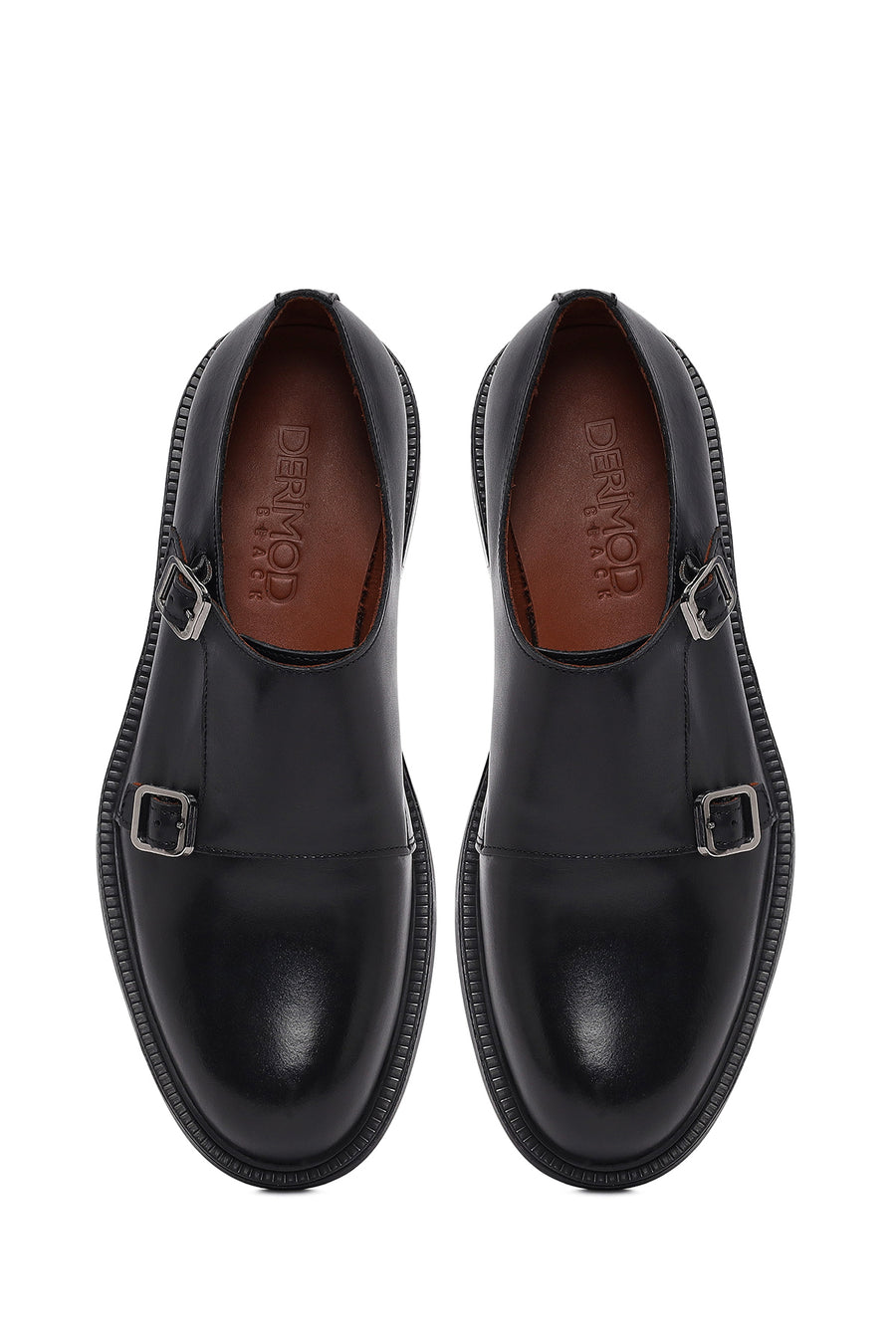 Men's Black Buckle Leather Casual Shoes