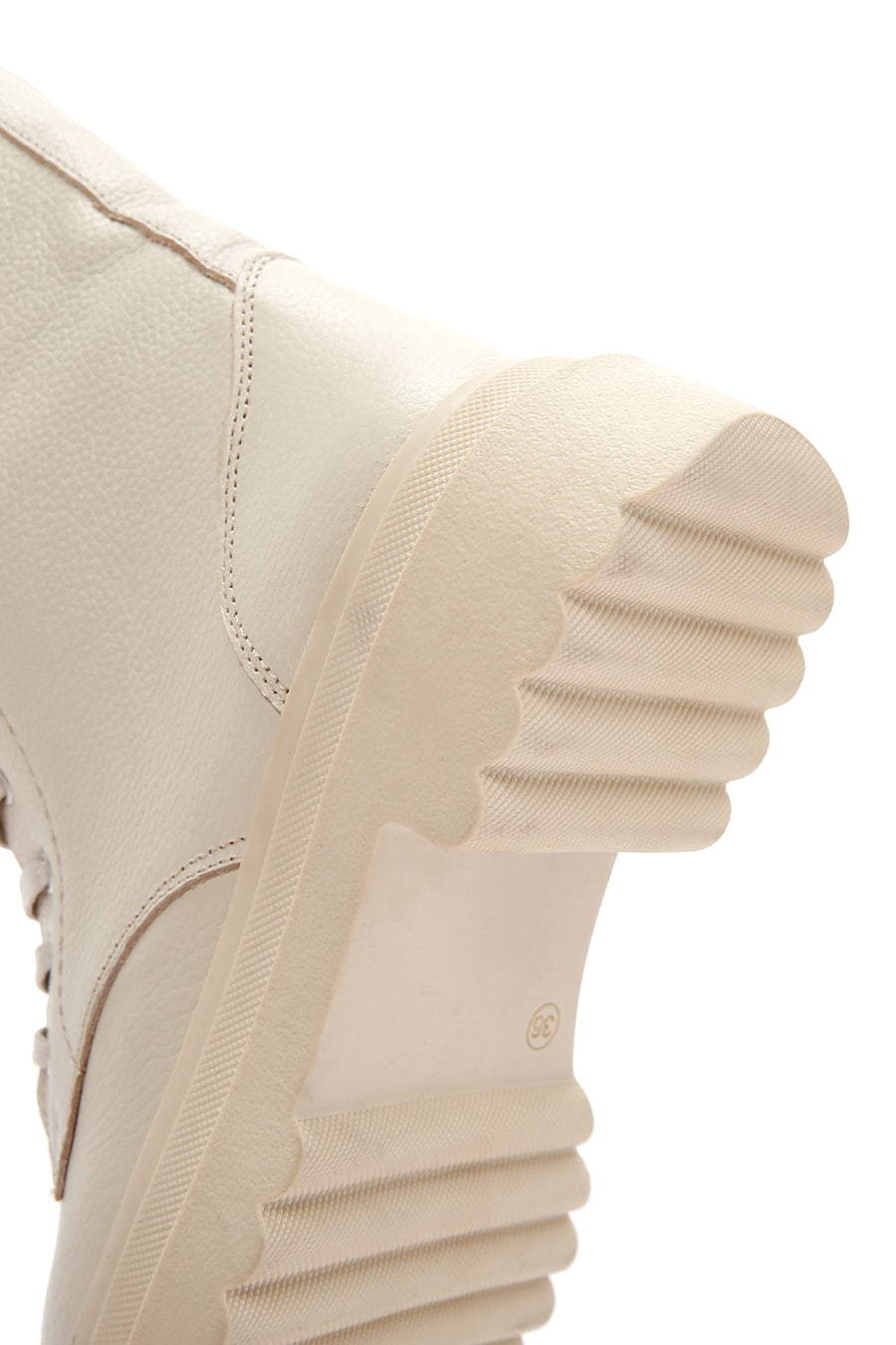 Women's Cream Zippered Leather Combat Boots