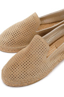 Women's Beige Patterned Suede Leather Espadrilles | Derimod