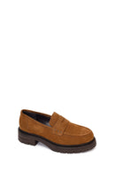 Woman Tan Thick-Soled Suede Masculine Loafer | Derimod