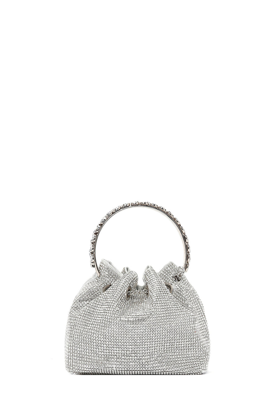 Women's Silver Long Chain Strap Stone Mini Evening Handbag