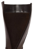 Woman Brown Zip Closure Thick-Heeled Leather Boots | Derimod