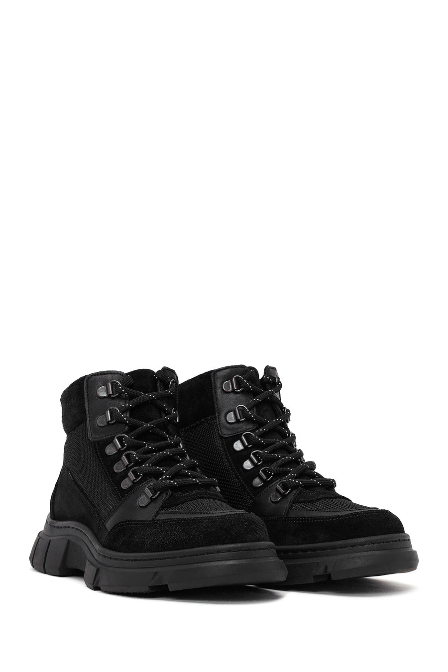 Woman Black Lace-up Thick-soled Suede Leather Combat Boots
