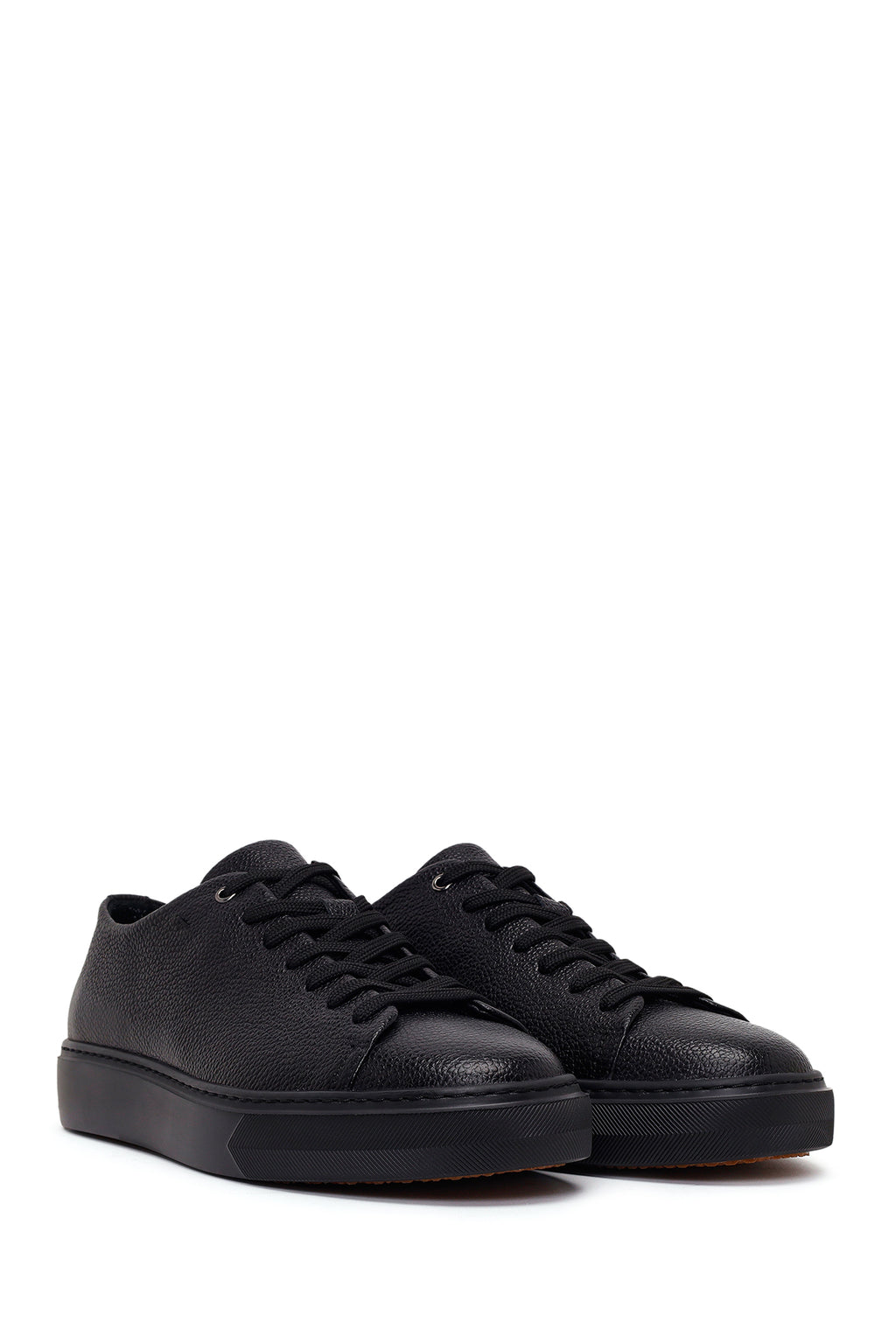 Erkek Siyah Bağcıklı Deri Sneaker
