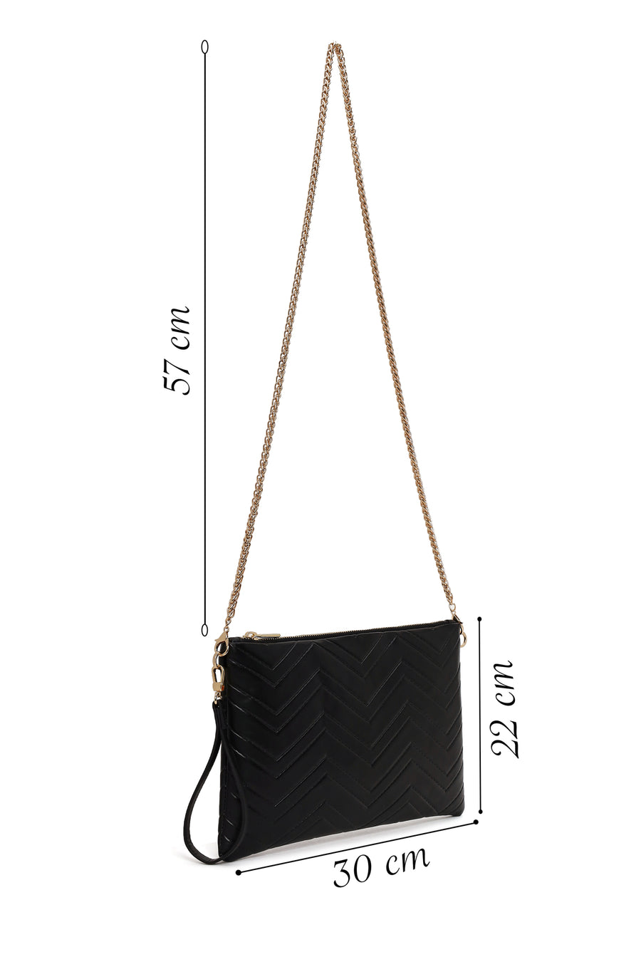 Woman Black Long Chain Strap Quilted Clutch Bag