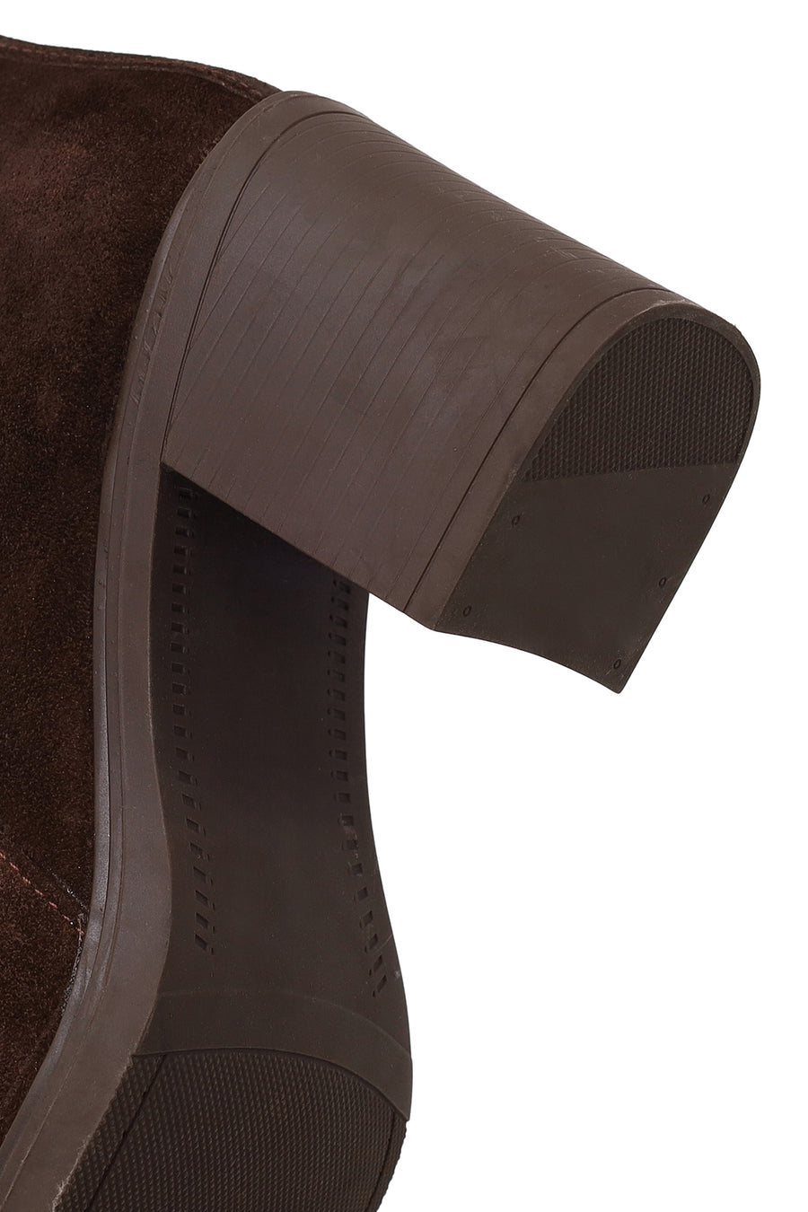 Woman Brown Zip Closure Chunky Heeled Suede Boots