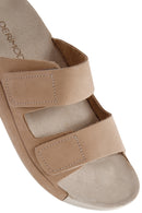 Women's Beige Double-Strap Nubuck Leather Comfort Slippers | Derimod