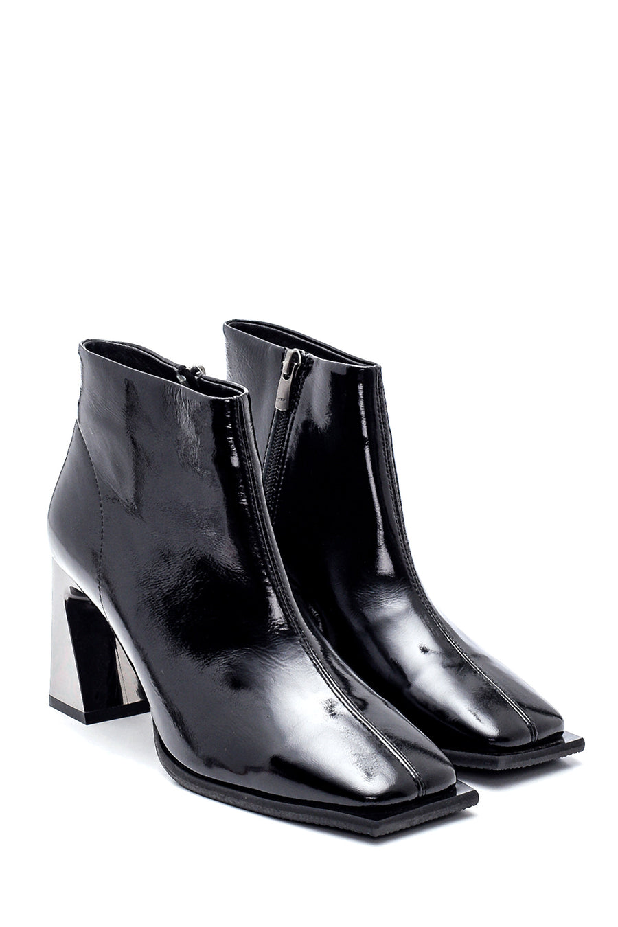 Women's Leather Heeled Patent Leather Boots