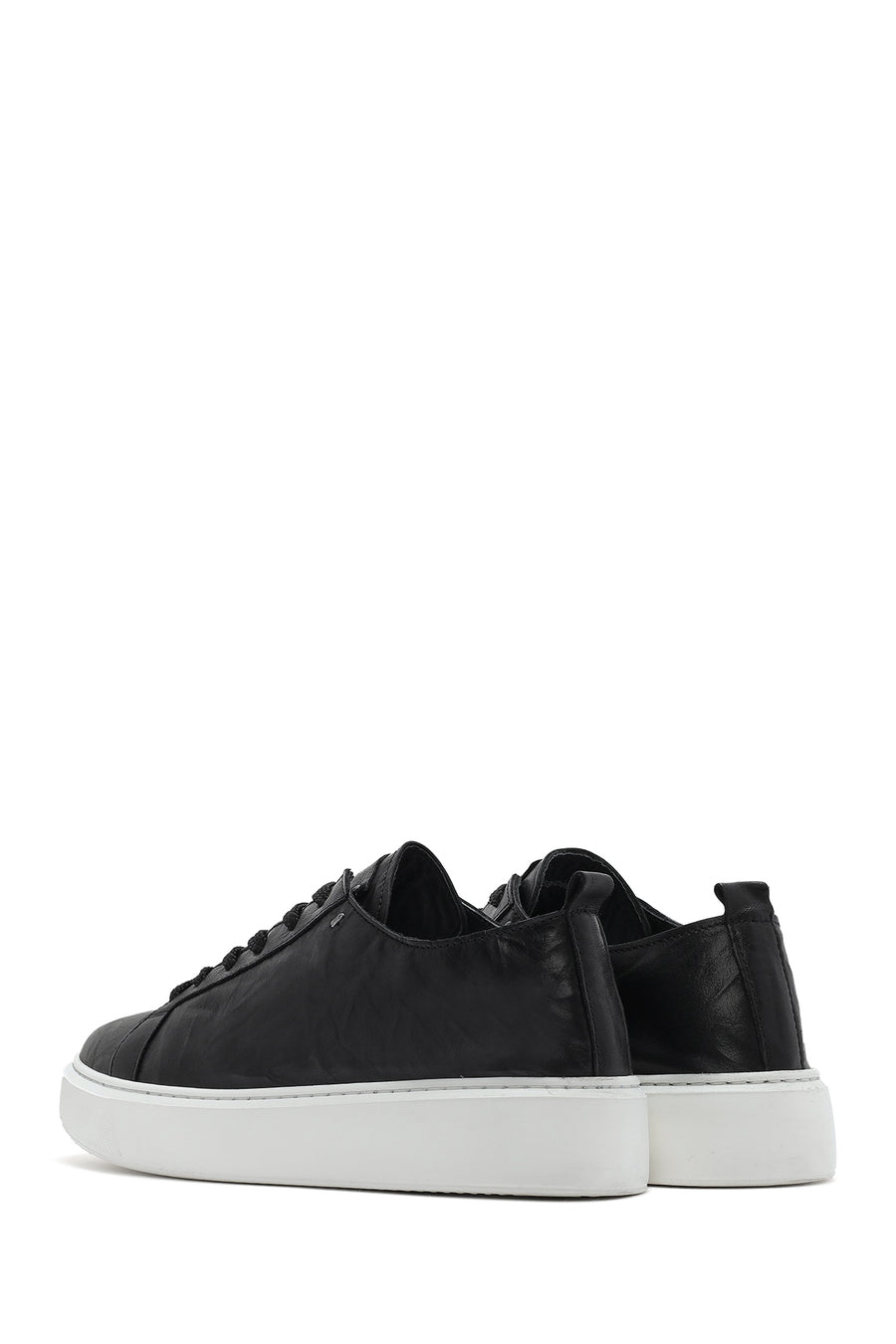 Erkek Siyah Bağcıklı Kalın Tabanlı Deri Sneaker