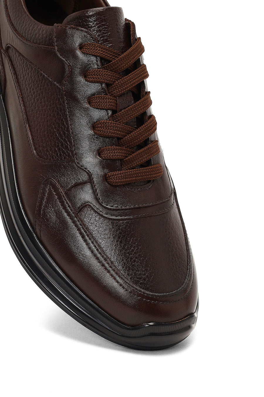 Men's Brown Lace-Up Thick-Soled Leather Casual Sneaker