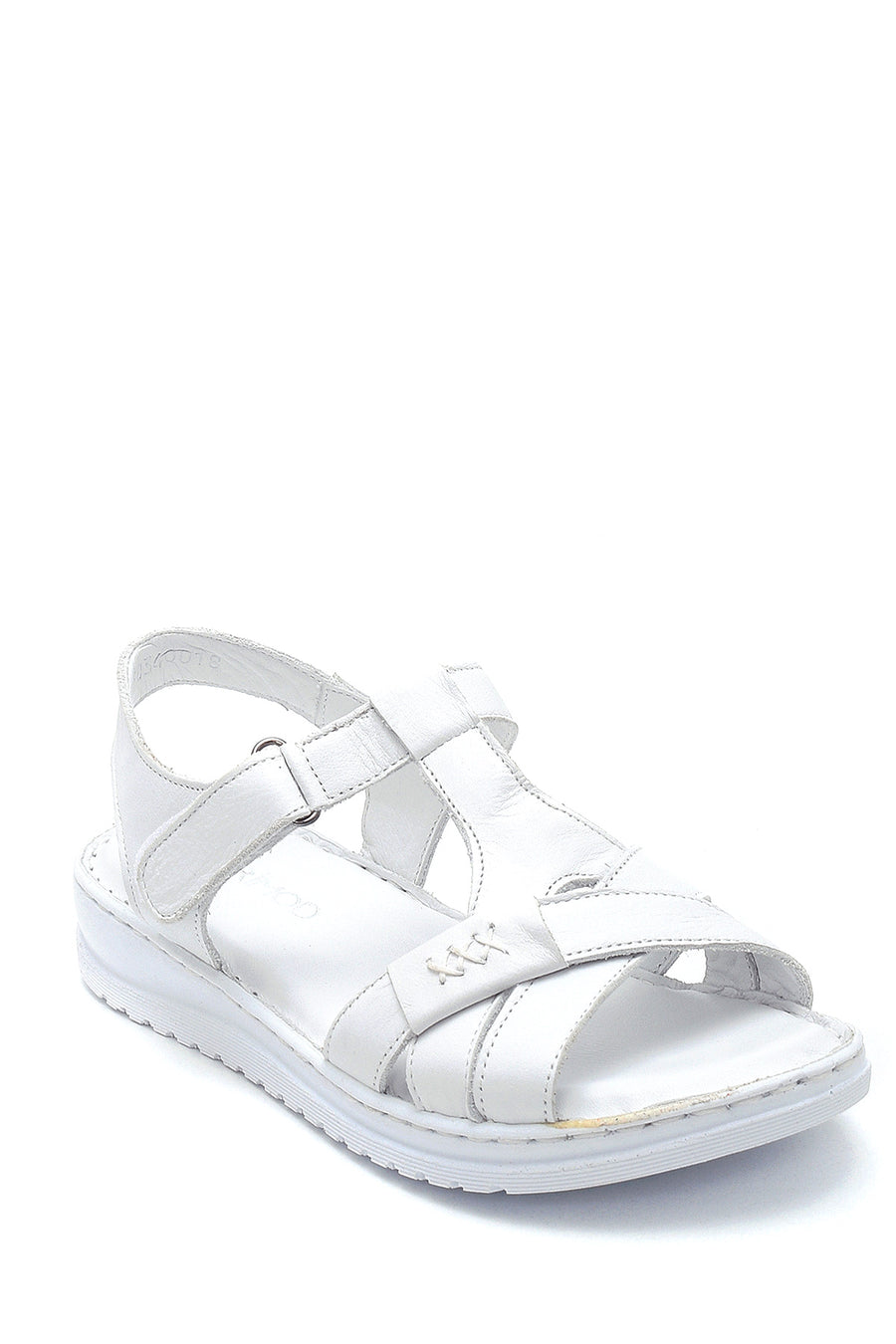 Women's White Leather Casual Flat Sandals