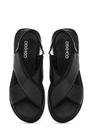 Women's Black Elastic Leather Sandals | Derimod