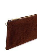 Woman Brown Suede Clutch Bag with Long Chain Strap | Derimod