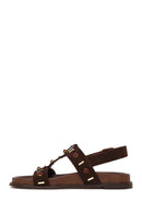 Woman Brown Stone-Embellished Suede Leather Sandals | Derimod