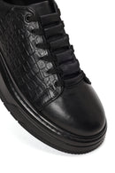 Male Black Lace-up Thick-soled Croc-patterned Leather Sneaker | Derimod