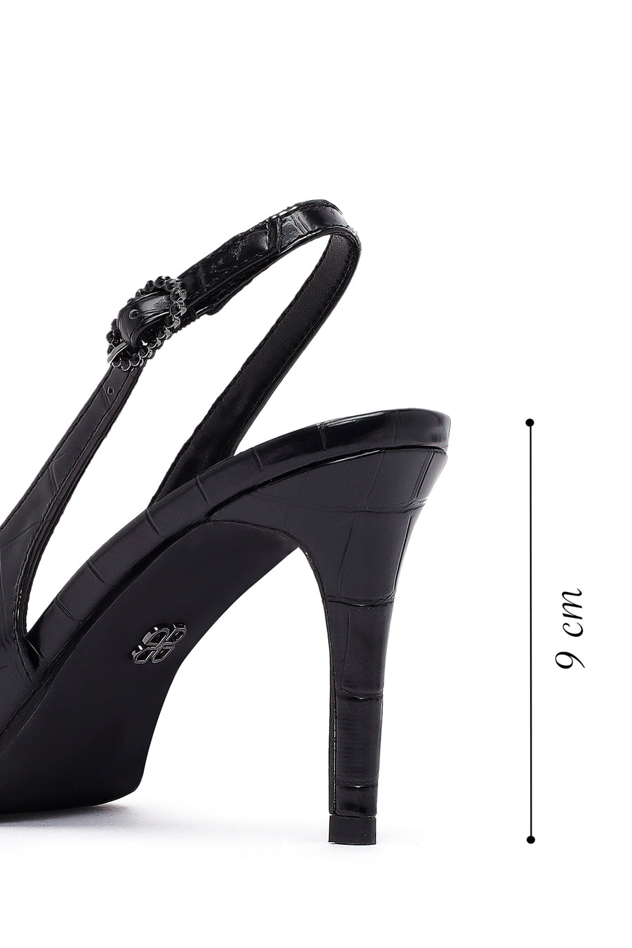 Woman Black Crocodile-Embossed Open-Back Stiletto High Heel