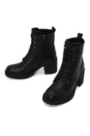 Woman Black Zip Closure Chunky Heeled Leather Combat Boots | Derimod