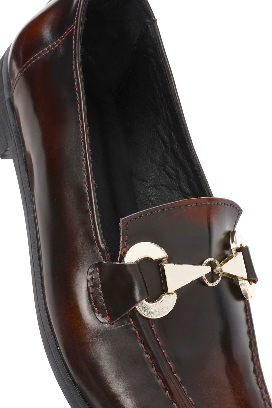 Women's Burgundy Buckle Detailed Leather Masculine Loafer