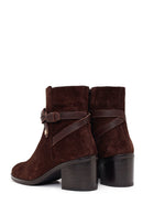 Woman Brown Zip Closure Chunky-Heeled Suede Leather Boots | Derimod