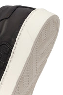 Erkek Siyah Bağcıklı Desenli Deri Sneaker | Derimod
