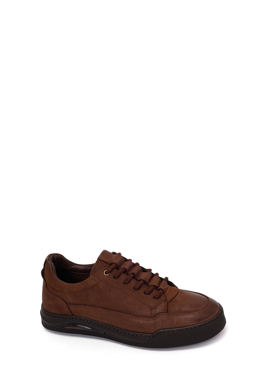 Erkek Kahverengi Bağcıklı Kalın Tabanlı Nubuk Deri Casual Sneaker