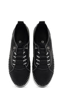 Women's Black Thick-Soled Patterned Leather Comfort Shoes | Derimod