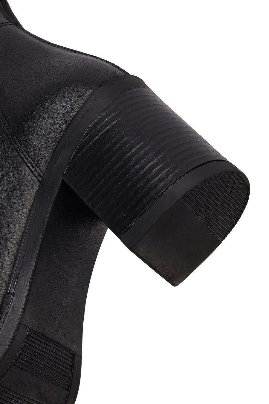 Woman Black Zip Closure Thick-Heeled Leather Boots