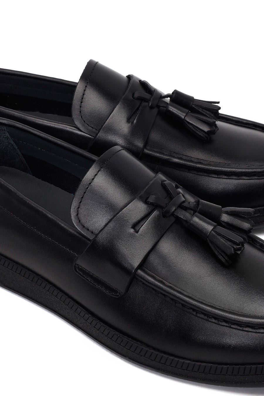 Erkek Siyah Püsküllü Deri Casual Loafer