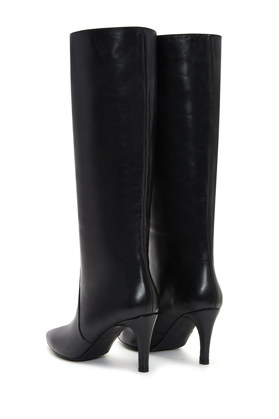 Women's Black Leather Heeled Boots