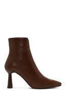 Woman Brown Zip Closure Thin High-Heel Leather Boots | Derimod