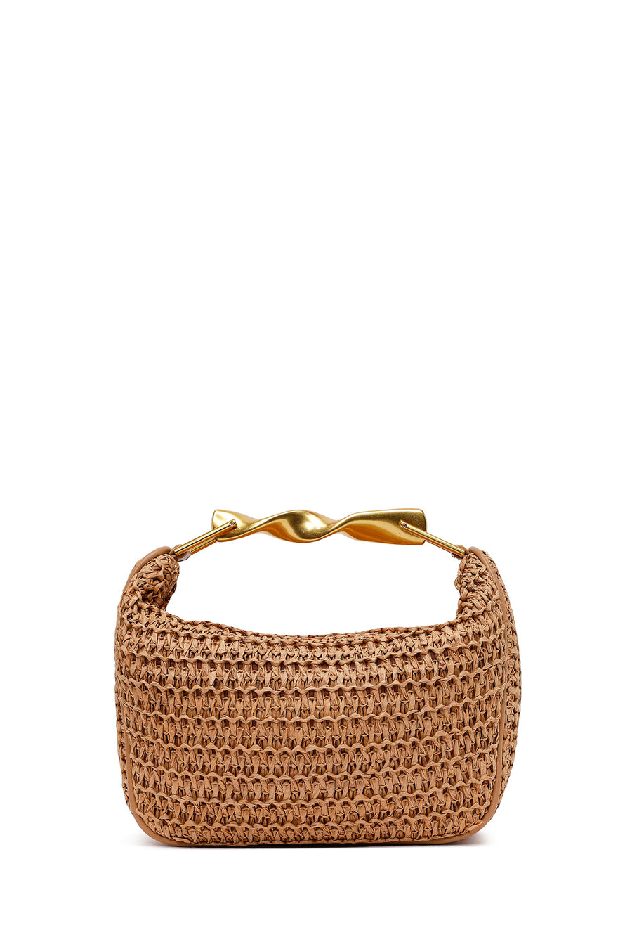 Woman Brown Long-Strap Mini Wicker Shoulder Bag