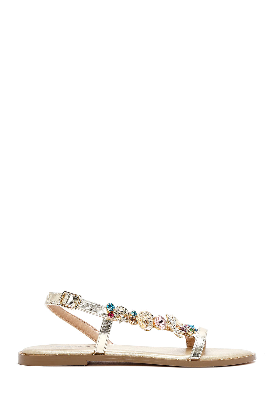 Women's Gold Ankle Buckle Stoned Sandals 26SFD440614 | Derimod