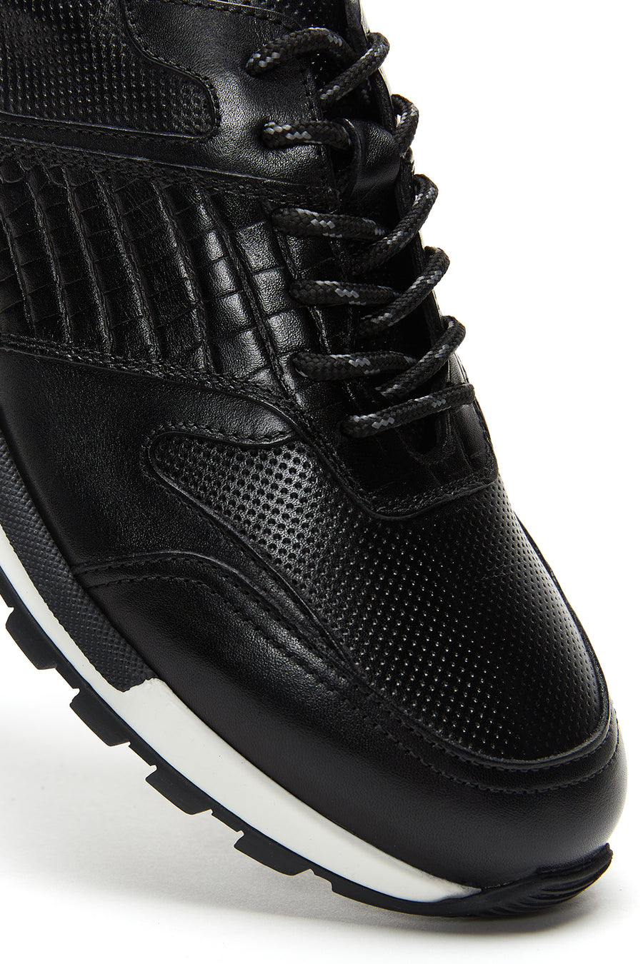 Men's Black Leather Printed Sneaker