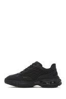 Men's Black Lace-Up Thick-Sole Fabric Sneakers | Derimod